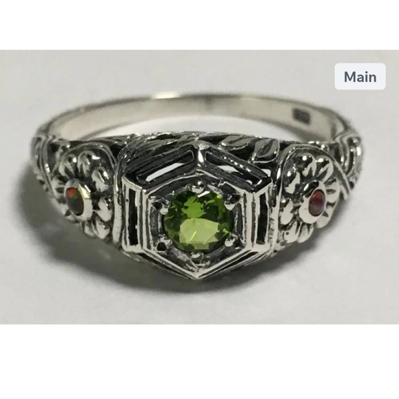 Jewelry - Vintage Edwardian Style Sterling Peridot Opal Ring. Size 6